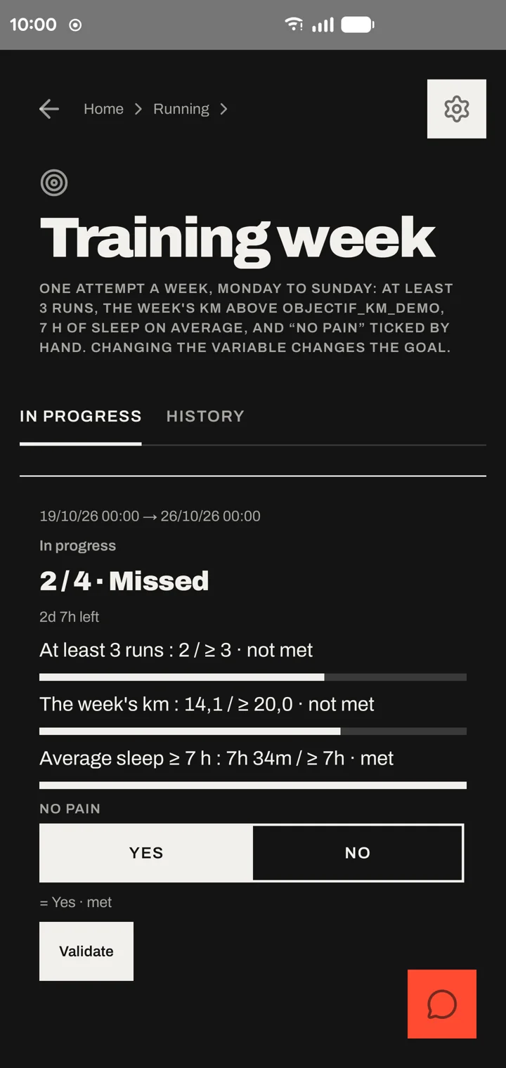 A Goal tool in the app