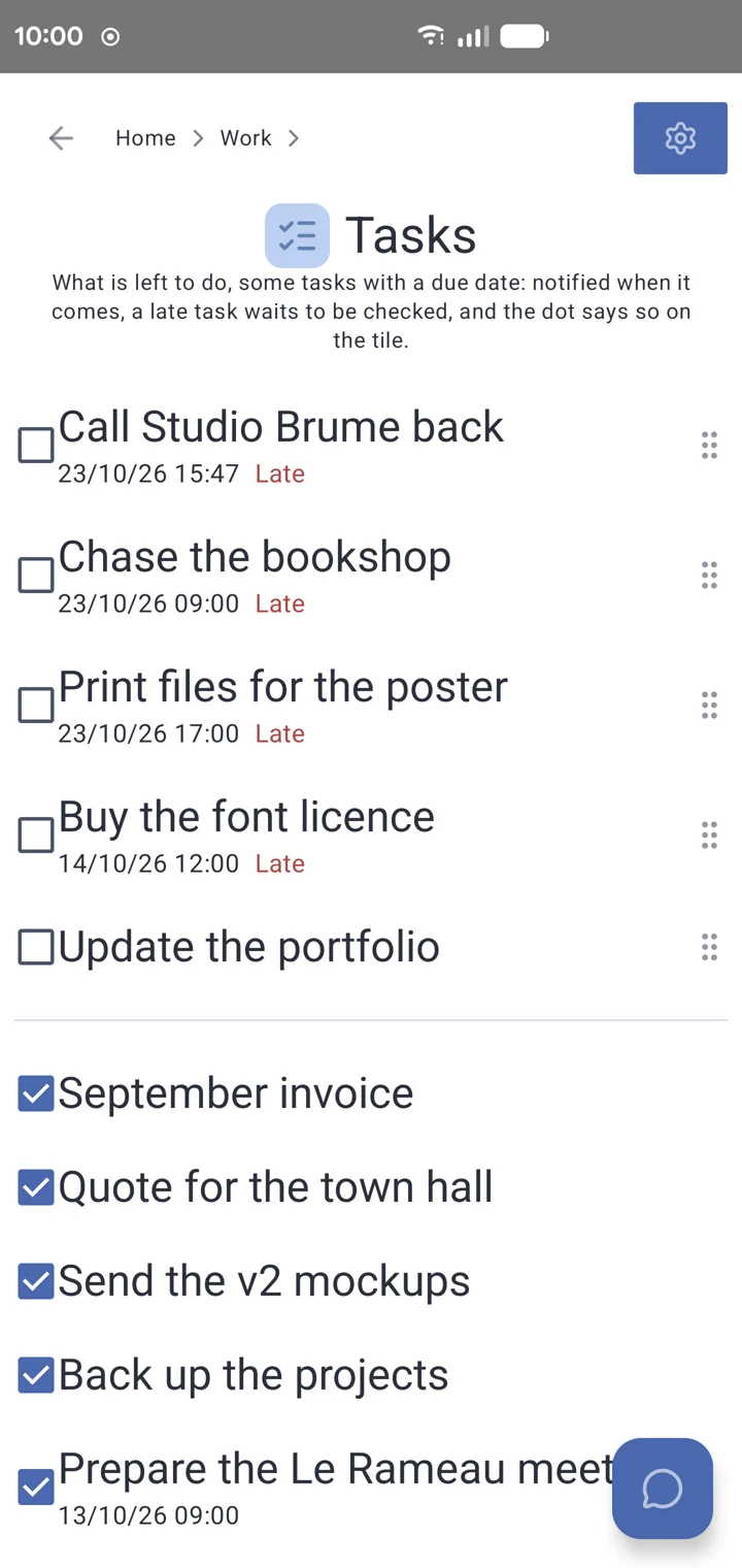 A List tool in the app