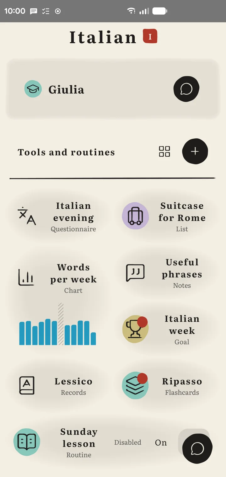 The demo’s Italian zone, its tools as tiles